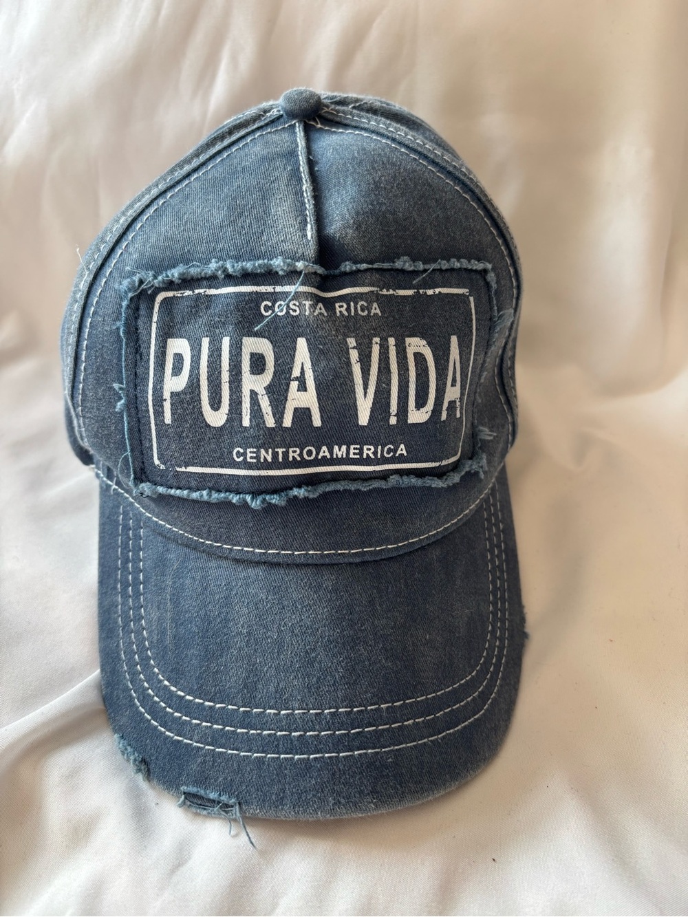 Pura Vida Distressed Denim Blue Baseball Cap